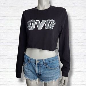 Octobers Very Own OVO Scorpion Runner Logo Black Long Sleeve Crop Top Size M